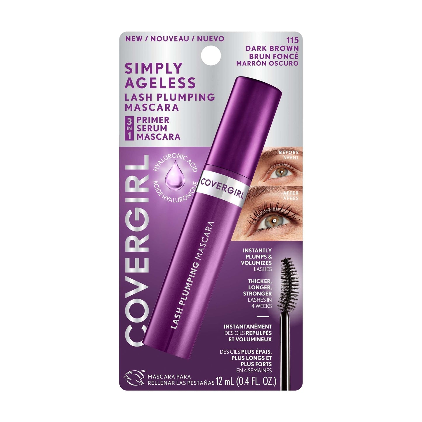 COVERGIRL Simply Ageless Lash Plumping Mascara #115 Dark Brown Pack of 1