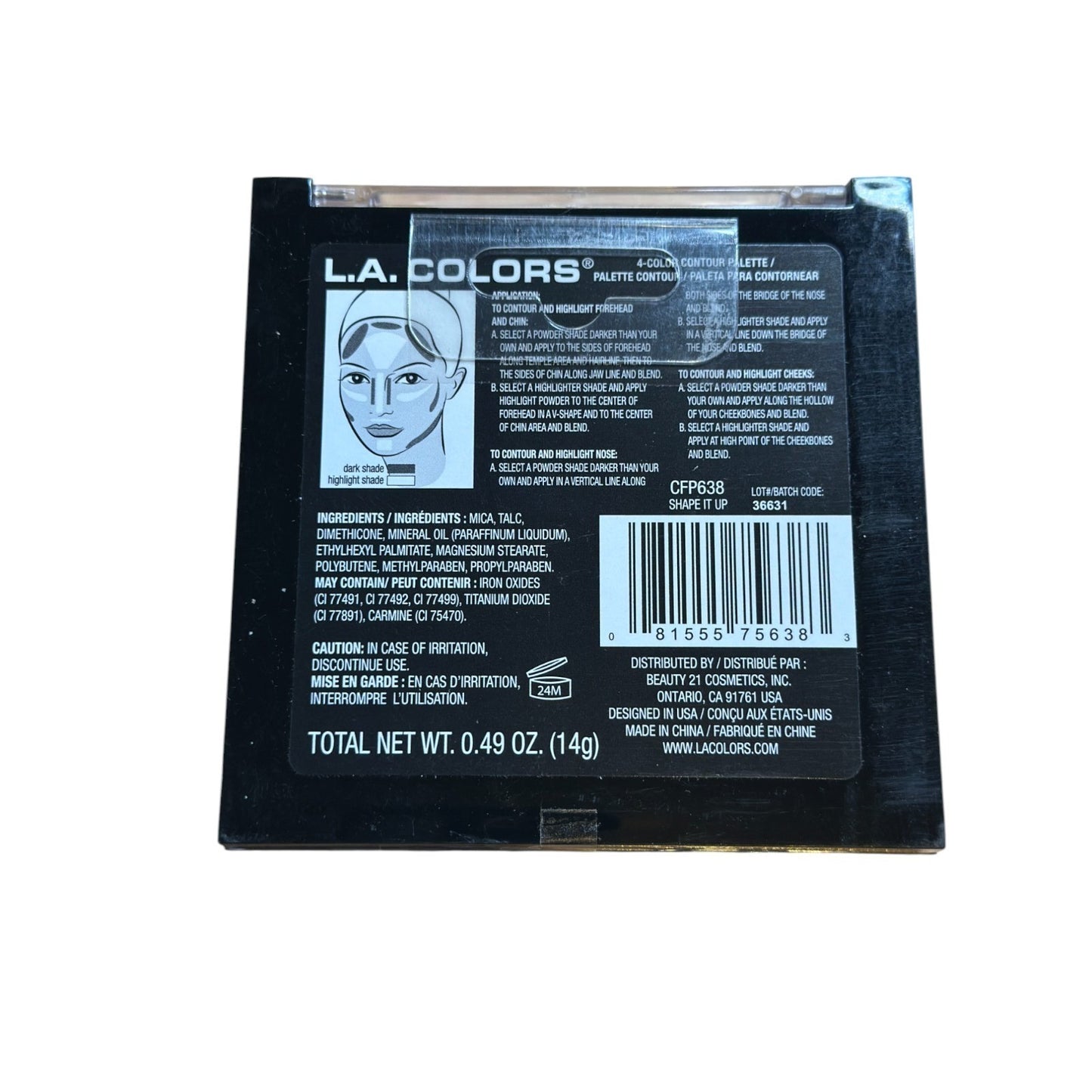 L.A. Colors Shape It Up Sculpt + Contour Palette 4 Colors Contourwear CFP638