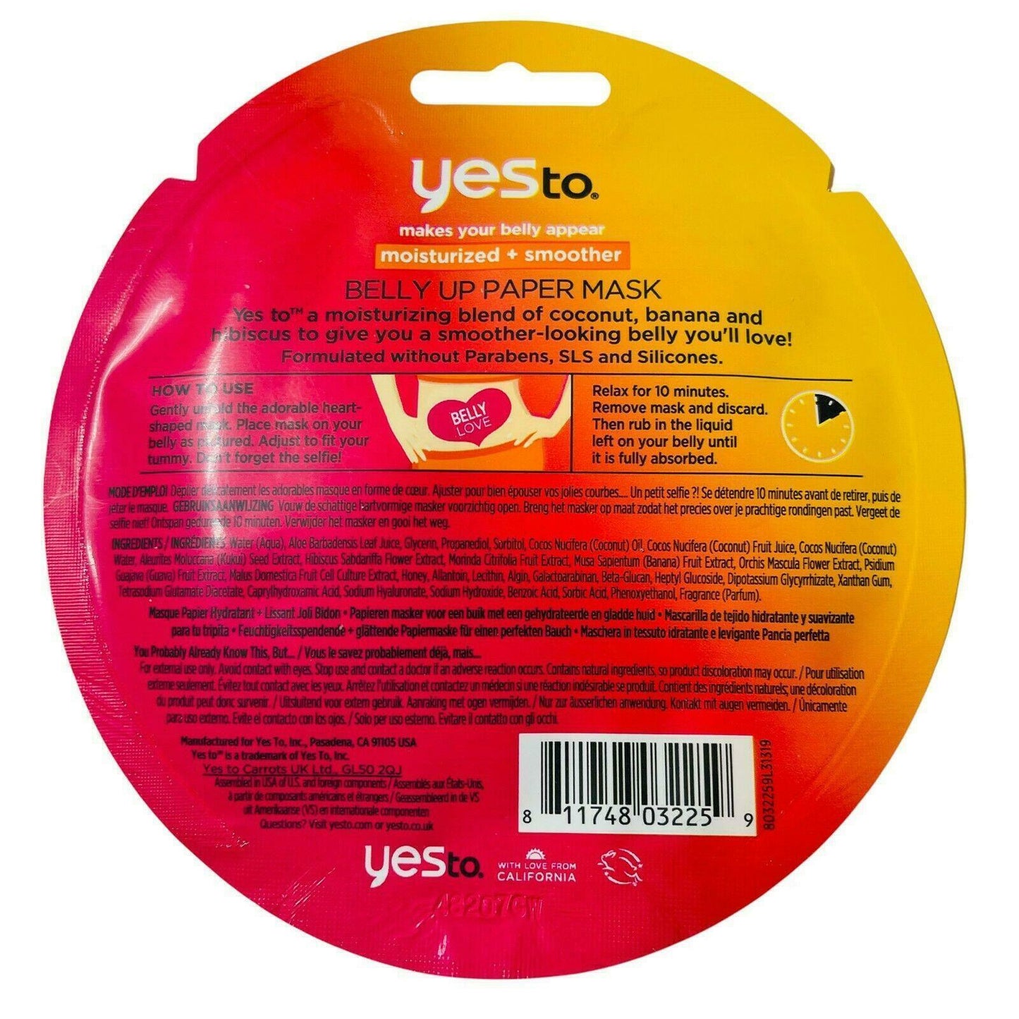2 PACK Yes To Moisturized + Smoother Belly Up Paper Mask Coconut Banana Hibiscus