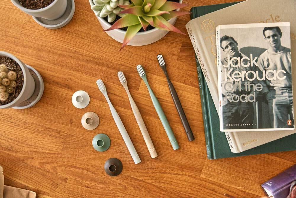 Bogobrush Compostable Toothbrush with Soft Nylon Bristles Stand in Coffee Brown