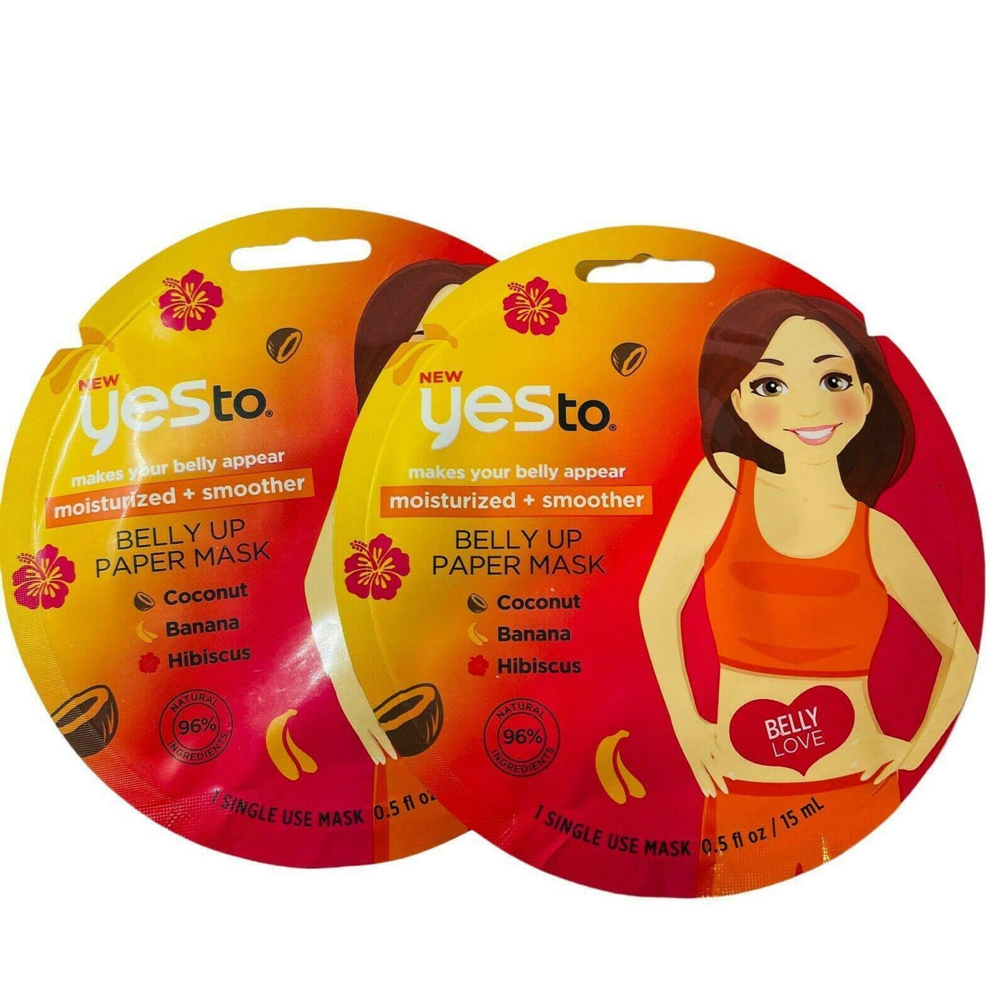 2 PACK Yes To Moisturized + Smoother Belly Up Paper Mask Coconut Banana Hibiscus