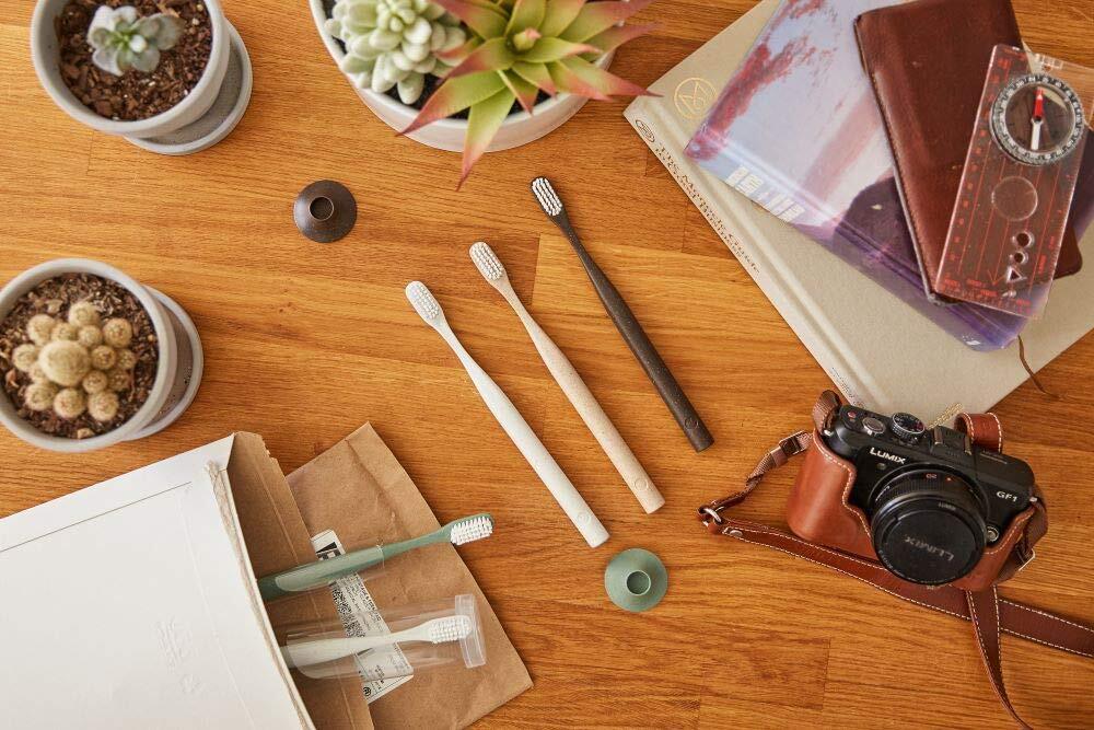 Bogobrush Compostable Toothbrush with Soft Nylon Bristles Stand in Coffee Brown