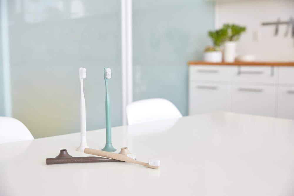 Bogobrush Compostable Toothbrush with Soft Nylon Bristles Stand in Coffee Brown