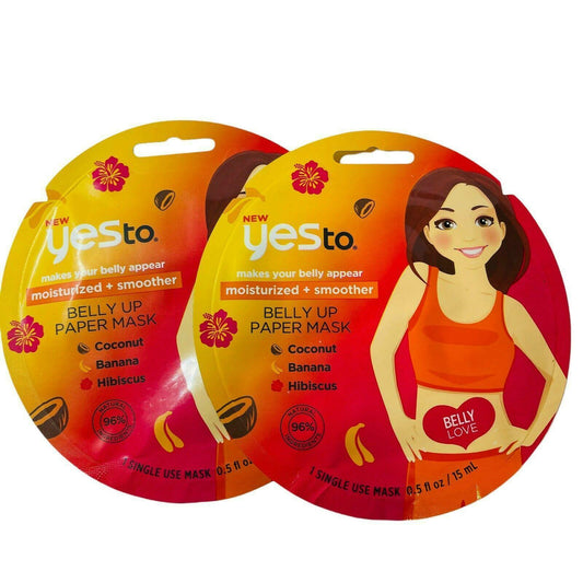 2 PACK Yes To Moisturized + Smoother Belly Up Paper Mask Coconut Banana Hibiscus
