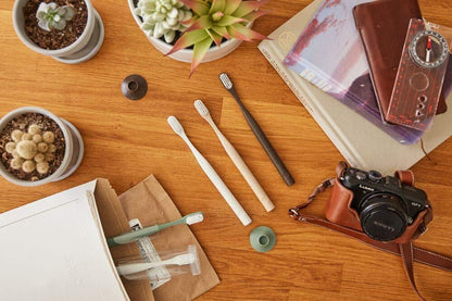 Bogobrush Compostable Toothbrush with Soft Nylon Bristles Stand in Coffee Brown