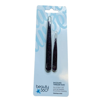 Beauty 360 Dazzling Tweezer Duo Slant Tip & Point Tip Stainless Steel Purple