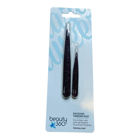 Beauty 360 Dazzling Tweezer Duo Slant Tip & Point Tip Stainless Steel Purple