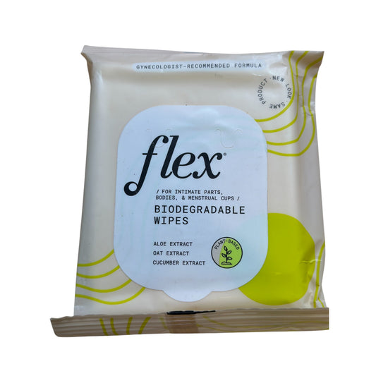 Package of flex biodegradable wipes with a white background